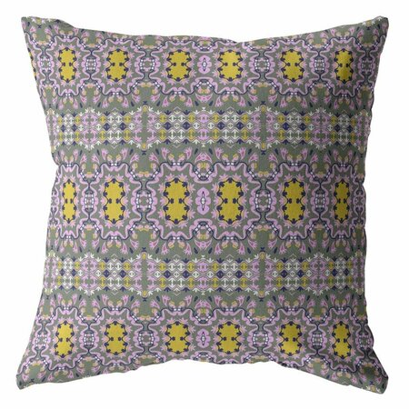 HOMEROOTS 16 in. Geofloral Indoor & Outdoor Zippered Throw Pillow Purple & Yellow 412813